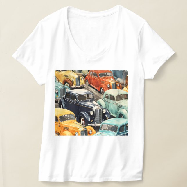 Vintagebilar mönster t shirt (Laydown)