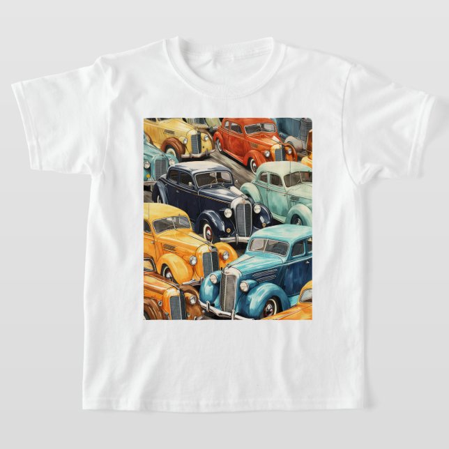 Vintagebilar mönster t shirt (Laydown)