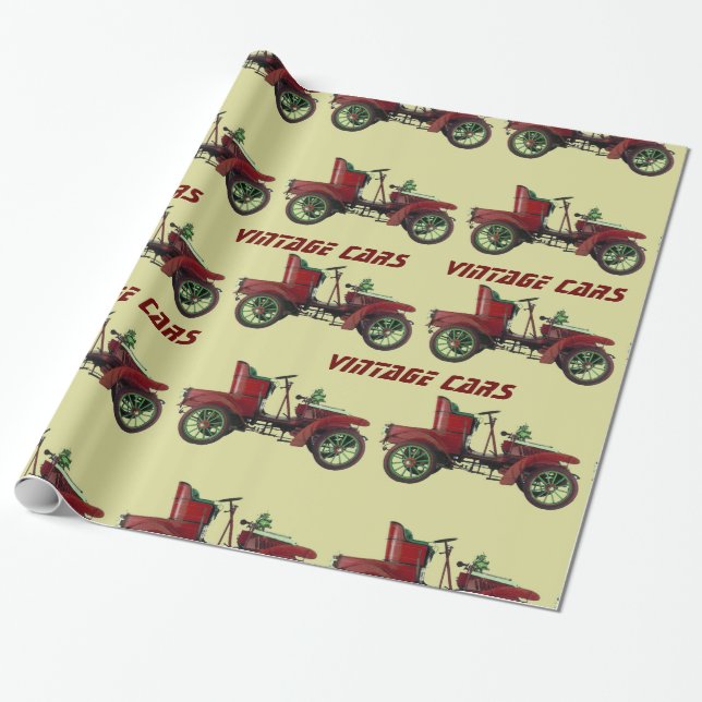 VINTAGEBILAR röd gul svart Presentpapper (Utrullad)
