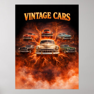 Vintagebilar Svartkonst Konst Poster