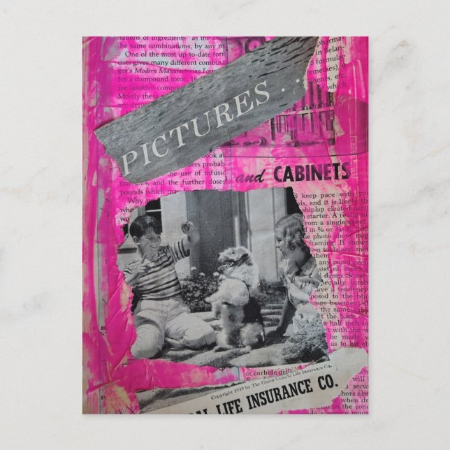 Vintagebilder Barn och Hund Collage Vykort (Framsida)