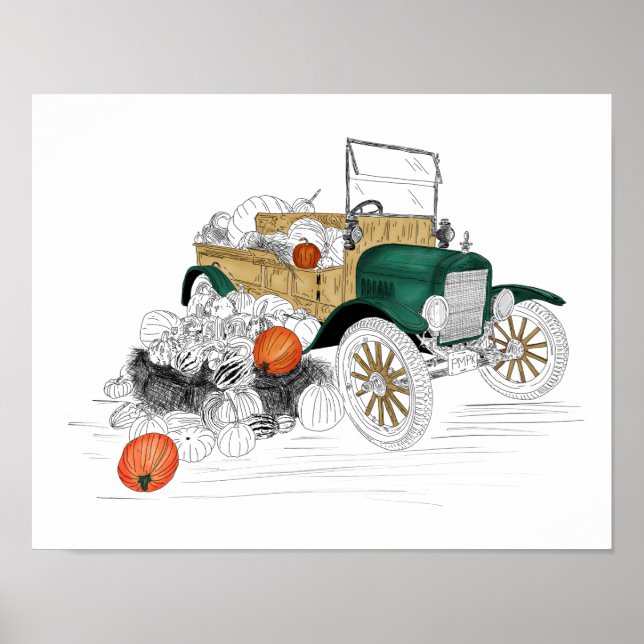 Vintagebilskördefest för pumpa poster (Framsidan)