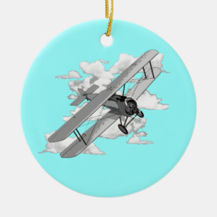 VintageBiplane Julgransprydnad Keramik