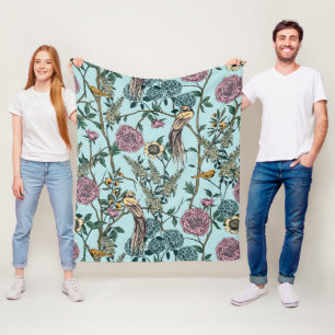 Vintageblå botanisk mönster  fleecefilt