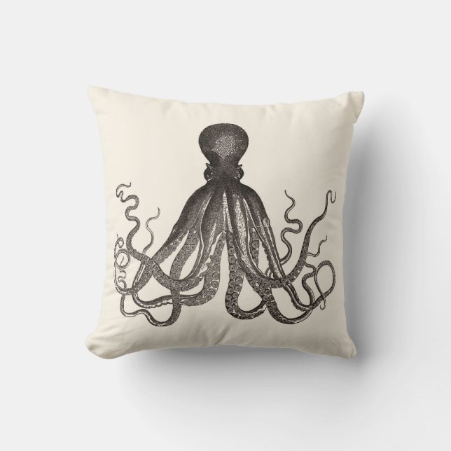 Vintagebläckfiskillustration i Sepia Kudde (Framsida)