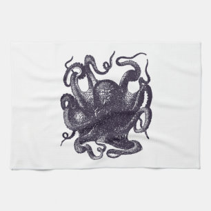 Vintagebläckfiskillustration Kökshandduk