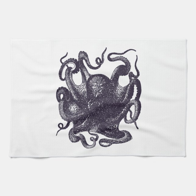 Vintagebläckfiskillustration Kökshandduk (Horisontell)