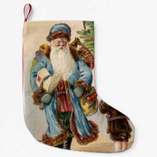 Vintageblått Santa Liten Julstrumpa