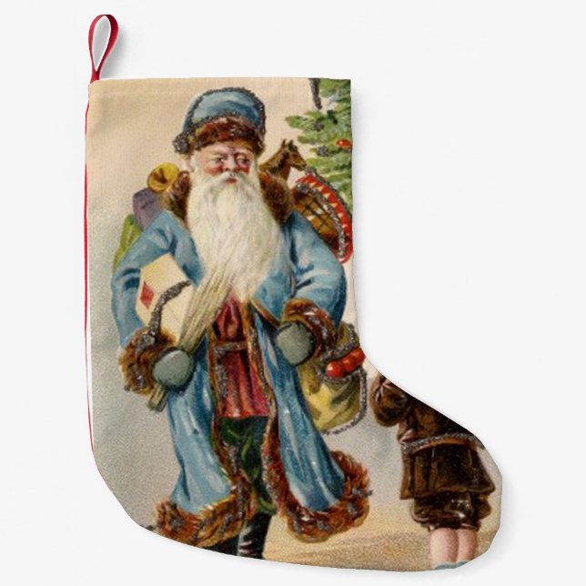 Vintageblått Santa Liten Julstrumpa (Framsidan)