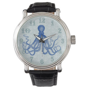 Vintageblåttbläckfisken med ankrar armbandsur