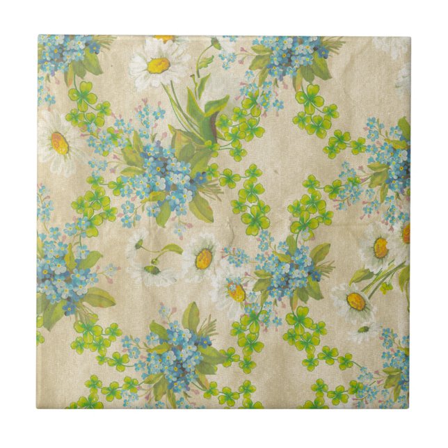 vintageblåttblommigt och daisy kakelplatta (Framsidan)