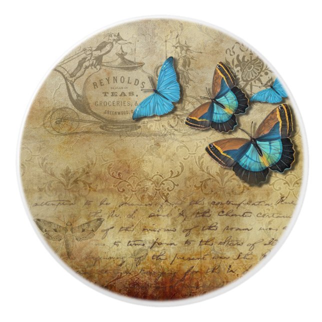 Vintageblåttfjärilar Knopp (Framsidan)