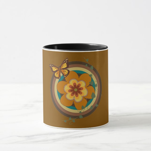 Vintageblomma, Vintage stil, Blomma och Rund  Mugg (Center)