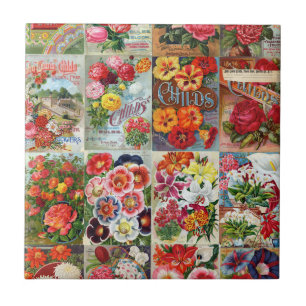 Vintageblomman kärnar ur paket arbeta i trädgår kakelplatta