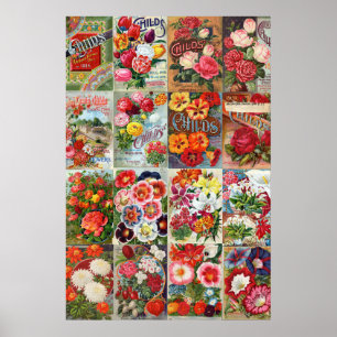 Vintageblomman kärnar ur paket arbeta i trädgår poster