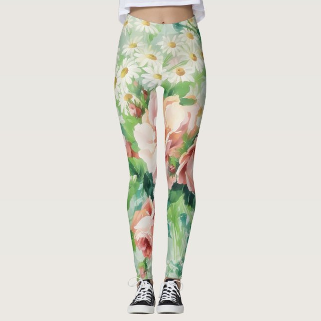 Vintageblommiga tusenskönor konststrumpbyxor leggings (Framsida)
