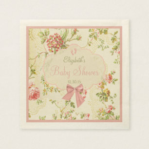 Vintageblommigt med persikapilbågebaby shower pappersservett