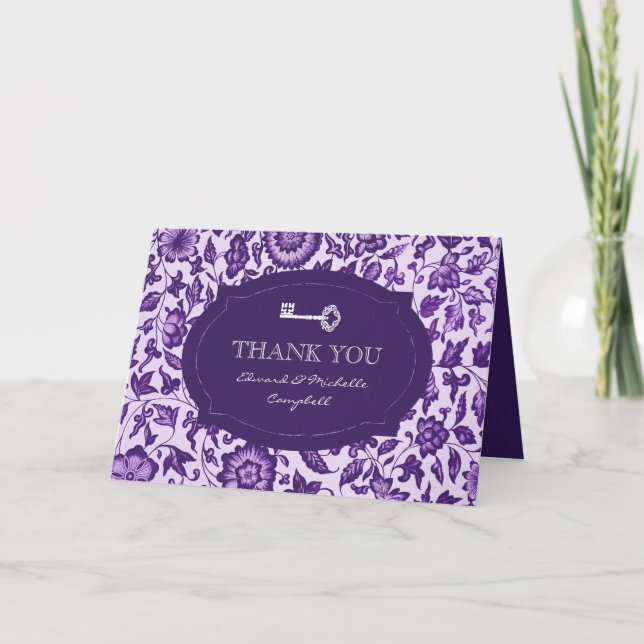 Vintageblommigt & nyckeltackkort tack kort (Framsida)