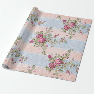 Vintageblommigt och randar som slår in papper presentpapper