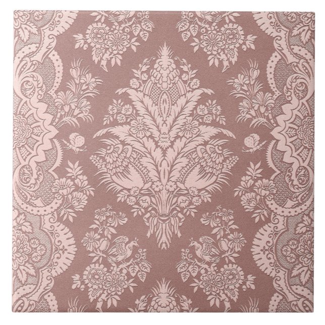 Vintageblommigt på rosig beige kakelplatta (Framsidan)