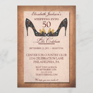 Vintageblommigten skor den 50th födelsedaginbjudan inbjudningar