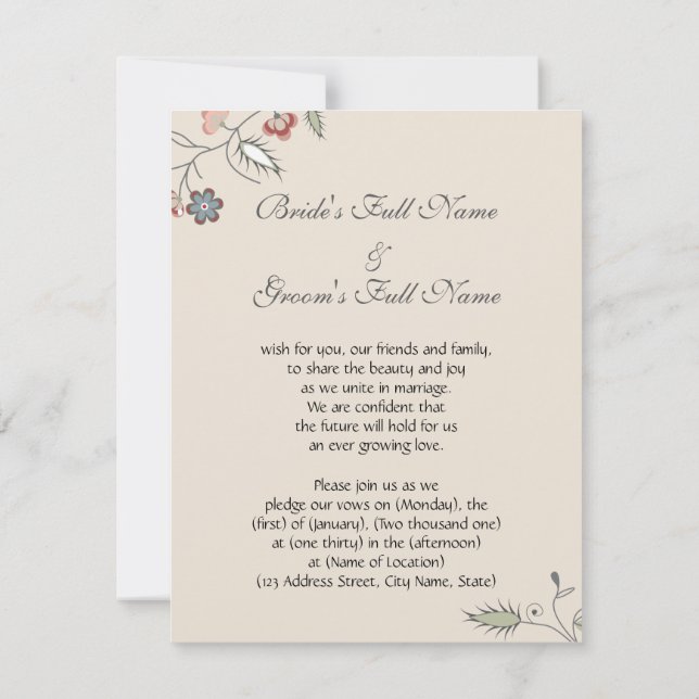 Vintageblommigtlist Inbjudningar (Baksida)