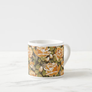 Vintageblommönster av gul ros espressomugg