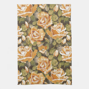 Vintageblommönster av gul ros kökshandduk