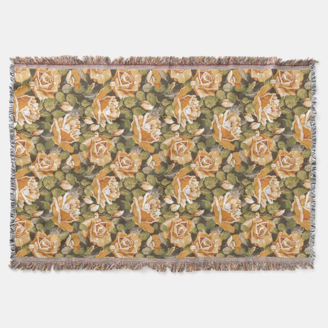 Vintageblommönster av gul ros mysfilt (Framsidan)