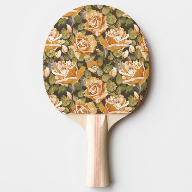Vintageblommönster av gul ros pingisracket (Framsidan)
