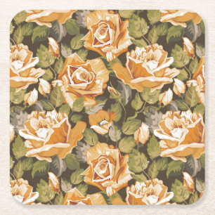 Vintageblommönster av gul ros underlägg papper kvadrat