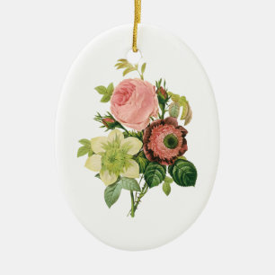 Vintageblommor, Anemone Rosor Clematis av Redoute Julgransprydnad Keramik