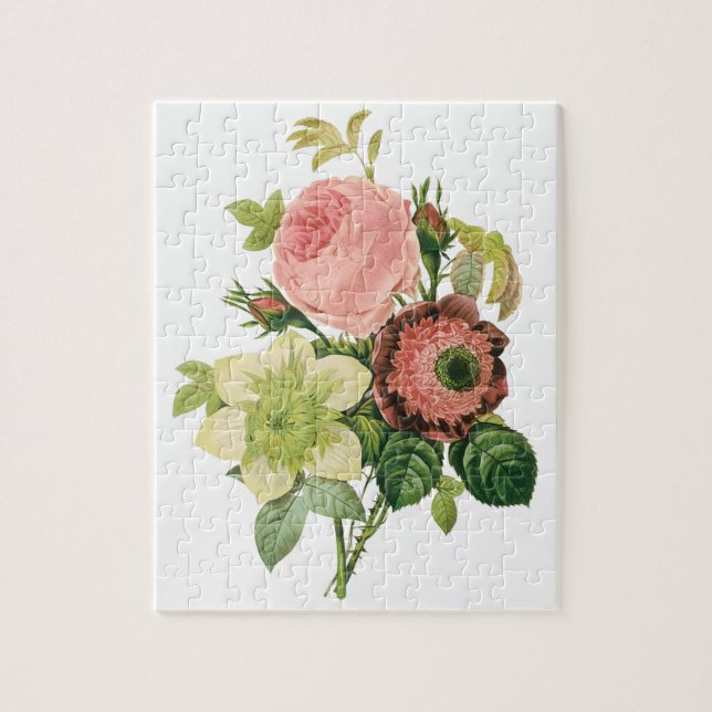 Vintageblommor, Anemone Rosor Clematis av Redoute Pussel (Vertikal)