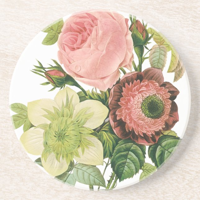Vintageblommor, Anemone Rosor Clematis av Redoute Underlägg (Framsidan)