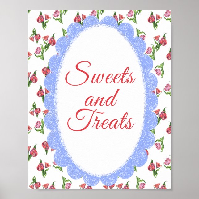Vintageblommor Baby shower Godis & godsaker Poster (Framsidan)