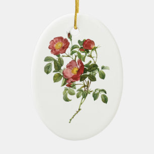 Vintageblommor Blommig Röd Kärleksros av Redoute Julgransprydnad Keramik