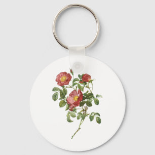 Vintageblommor Blommig röd kärleksros av Redoute Nyckelring