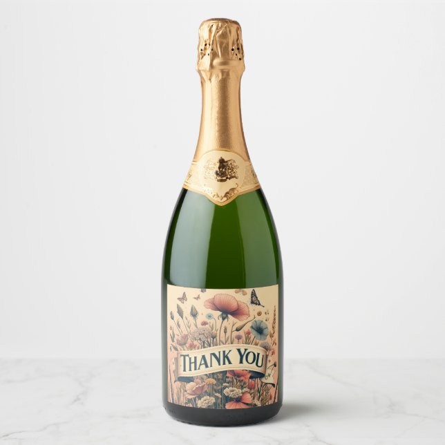 vintageblommor champagneflasketikett (Framsida)