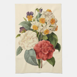 Vintageblommor, kamelior och narcisser, Redoute Kökshandduk