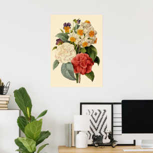 Vintageblommor, kamelior och narcissus, Redoute Poster