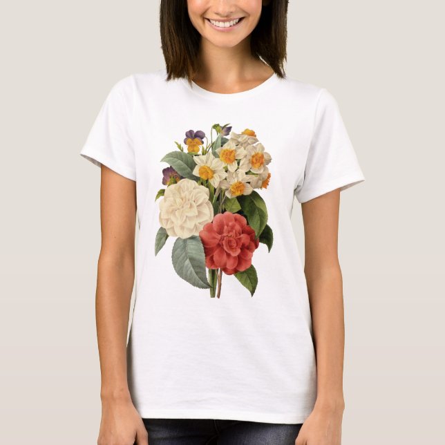 Vintageblommor, kamelior och narcissus, Redoute Tröja (Framsida)