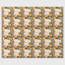 Vintageblommor och apelsiner presentpapper