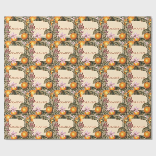 Vintageblommor och apelsiner presentpapper (Platt)