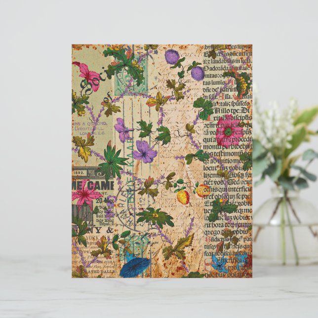 Vintageblommor på tidning (Stående Fram)