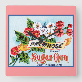 Vintageblommor Rosa Primula Crate Art Fyrkantig Klocka