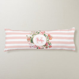 Vintageblommor Rosa Ränder Monogram Kroppskudde