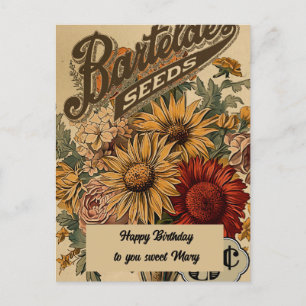 Vintageblommor Tre cent Första födelsedag Vykort