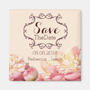 vintageblommor vårbröllop spara datum magnet
