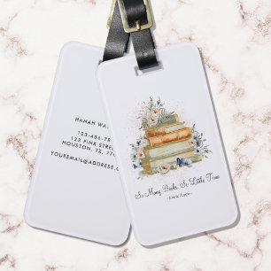 Vintageböcker Beige Blå Blommor Anpassad Citat Bagagebricka