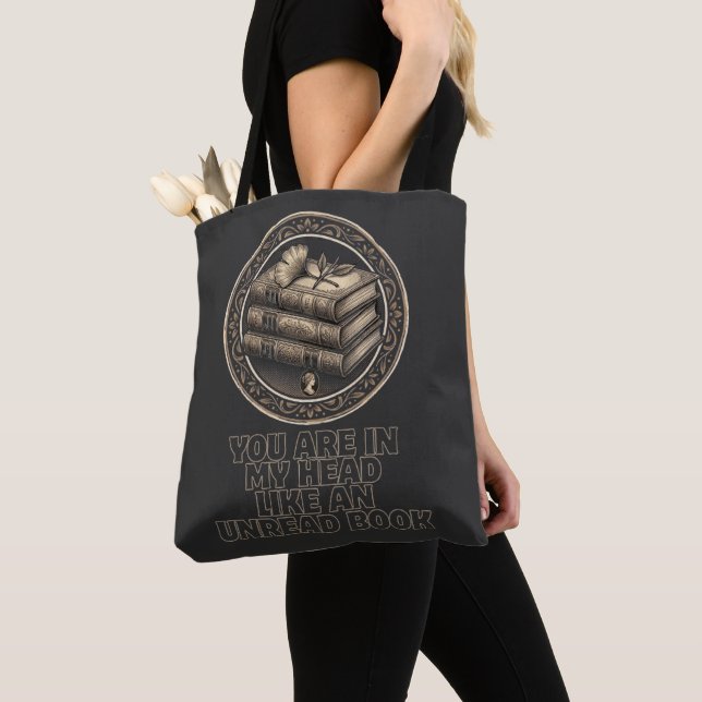 Vintageböcker & Introspektiv Citat Totebag Tygkasse (Närbild)